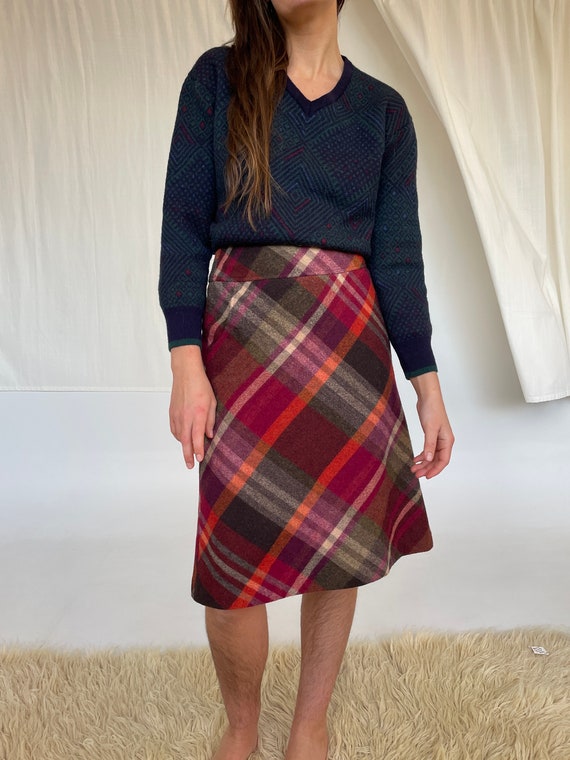 Vintage Plaid Wool Long Skirt Midi Skirt Winter S… - image 1