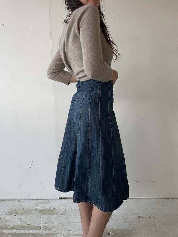 Denim Midi Skirt Vintage Y2K Late 90's Studded Fl… - image 5