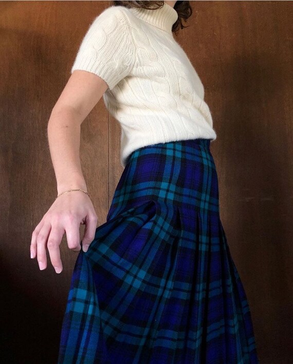 High Waisted Wool Plaid Maxi Skirt//S