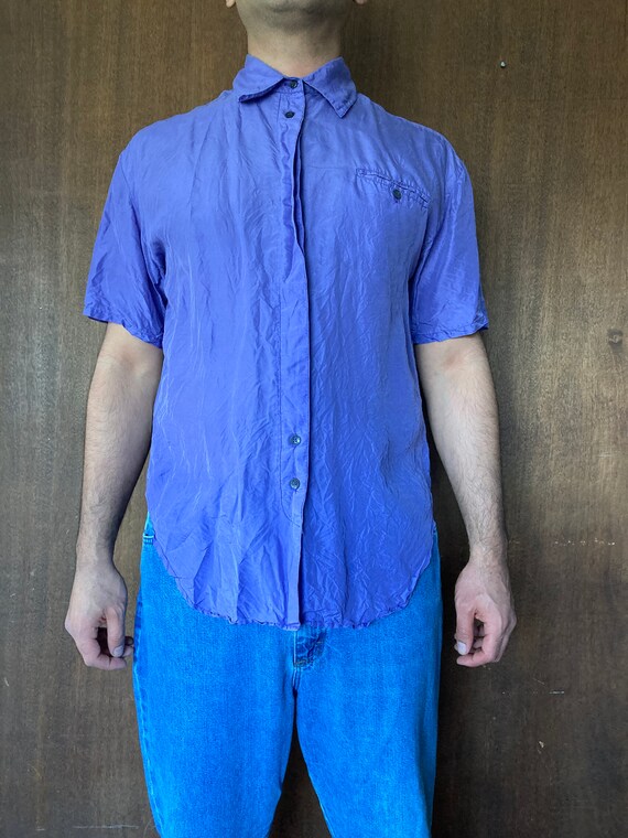 90's Lavender Silk Short Sleeve Button Up Shirt//… - image 3