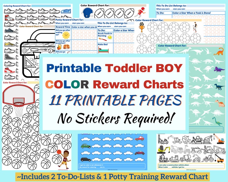Toddler Reward Chart Printable Pack 11 Printable Boy Reward | Etsy