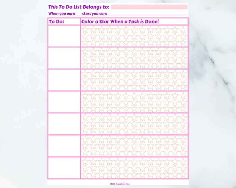Toddler Girl Printable to Do List Charts Color Reward Reward Charts - Etsy