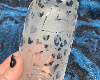 Heart Etched Libby Beer Glass, Valentine's Day Gift
