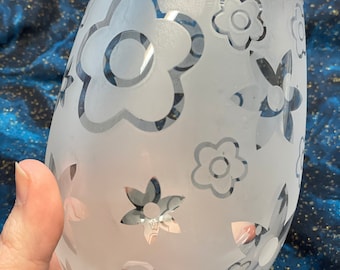 Etched Flower Stemless Wine Glass, 20 fl oz