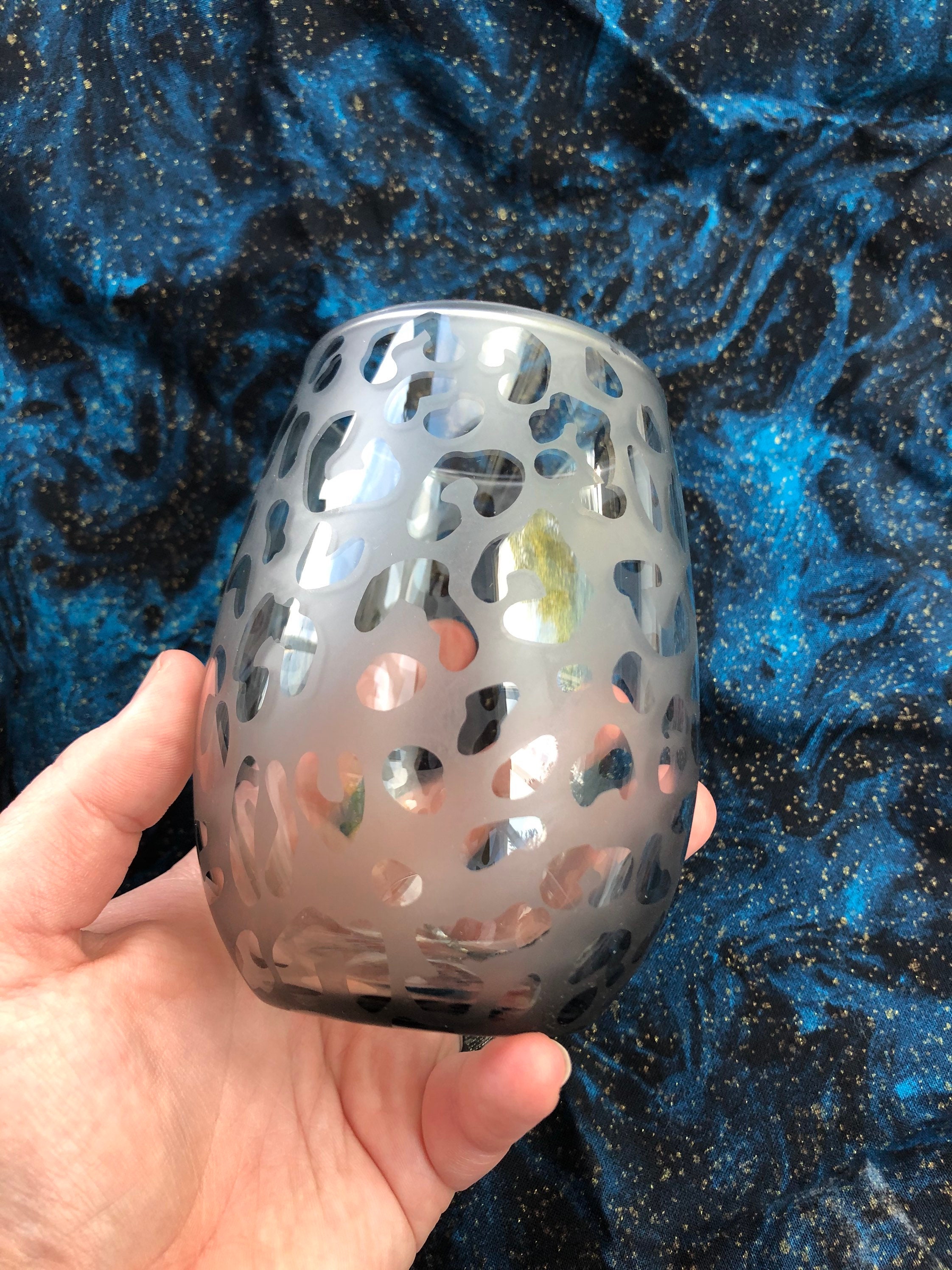 Leopard Etched Stemless Wine Glass // Etched Wine Glass // Etsy