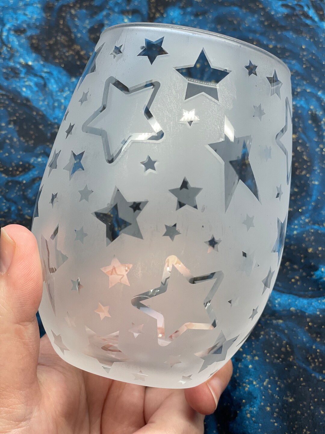 Star Etched Wine Glass // Stars Wine Glass // Stemless Wine Glass Etsy