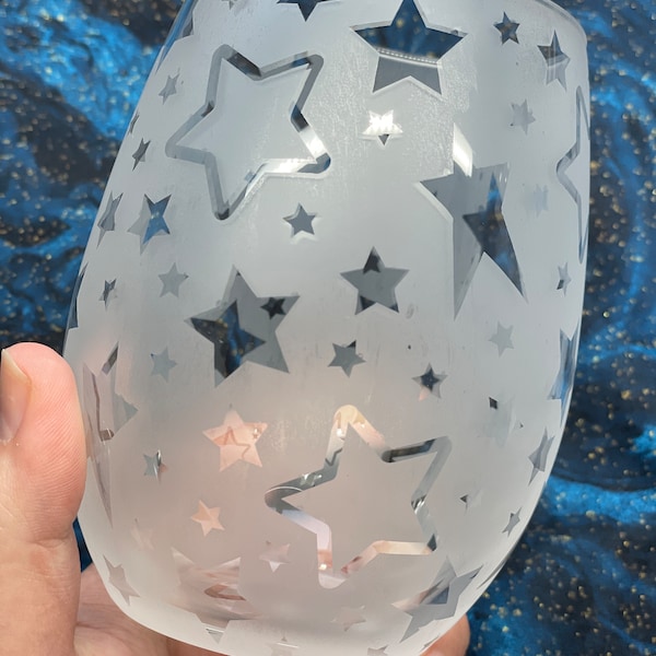 Star Etched Wine Glass // Stars Wine Glass // Stemless Wine Glass