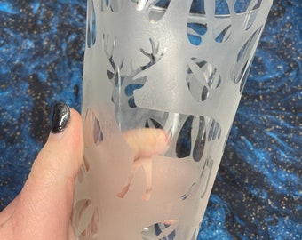 Etched Deer Pint Glass, Rustic Barware