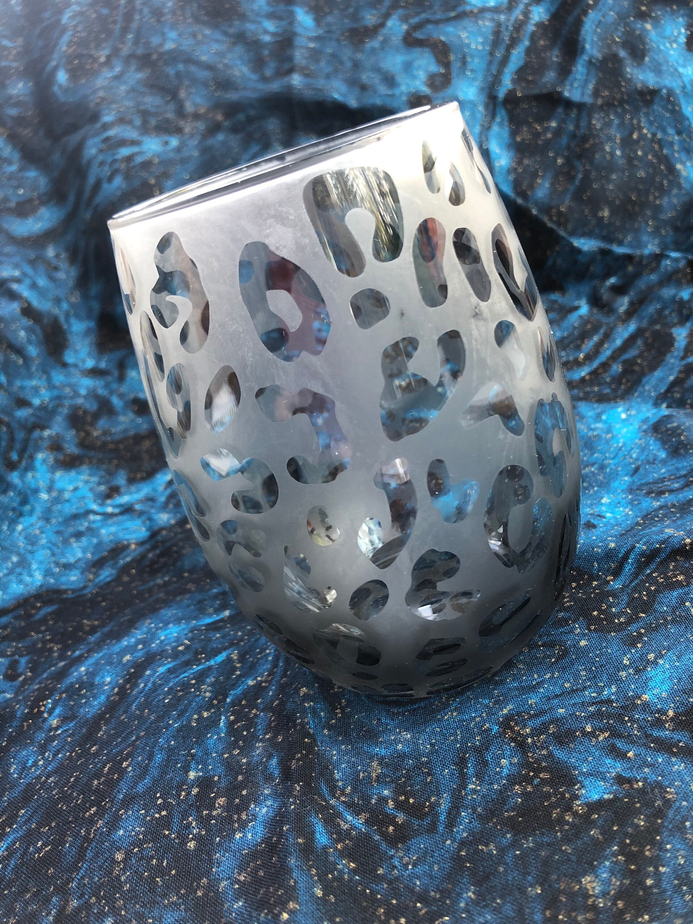 Leopard Etched Stemless Wine Glass // Etched Wine Glass // Etsy