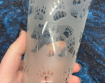 Etched Bear Pint Glass, Rustic Barware, 16oz