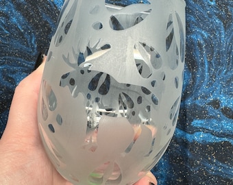 Moose Etched Stemless Wine Glass, 20 fl oz