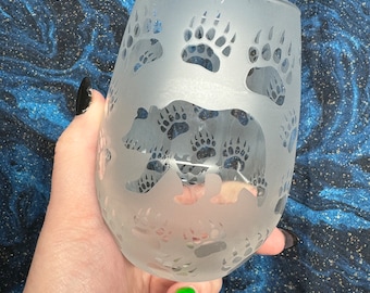 Etched Bear Stemless Wine Glass - 20 fl oz