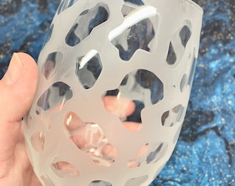 Etched Cow Print Stemless Wine Glass, Farmhouse Decor
