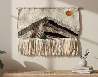 Handmade Rustic Mountain Woven Tapestry: Boho Wall Art, Appalachian Inspired Abstract, Home Decor