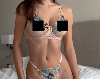Floral lingerie set,Embroidered lingerie set,Lingerie flower,Sheer lingerie,Sheer bra,Lingerie see through,Lingerie sets classy
