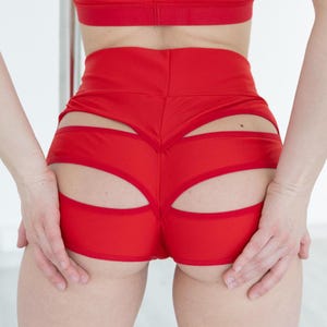 Red booty shorts, Pole dance shorts, Twerk shorts, High waisted shorts, Rave shorts, Pole bottoms, Sexy shorts, Cheeky shorts, Short shorts