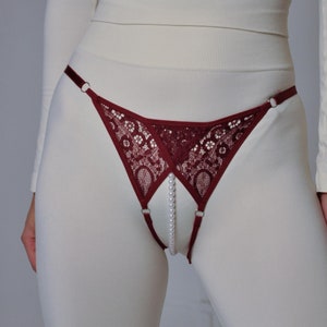 Sexy crotchles bikini&#39;s with pearls,Open crotch panties,Lace sexy panty,Open bikini,Thong panties,Sexy gift for woman,G-string