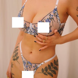 Besticktes Dessous-Set, Florales Dessous-Set,Mesh-BH, Strumpfband, Besticktes Dessous, Florales Mesh-Dessous,Floraler Bralette,Lingerie Blume