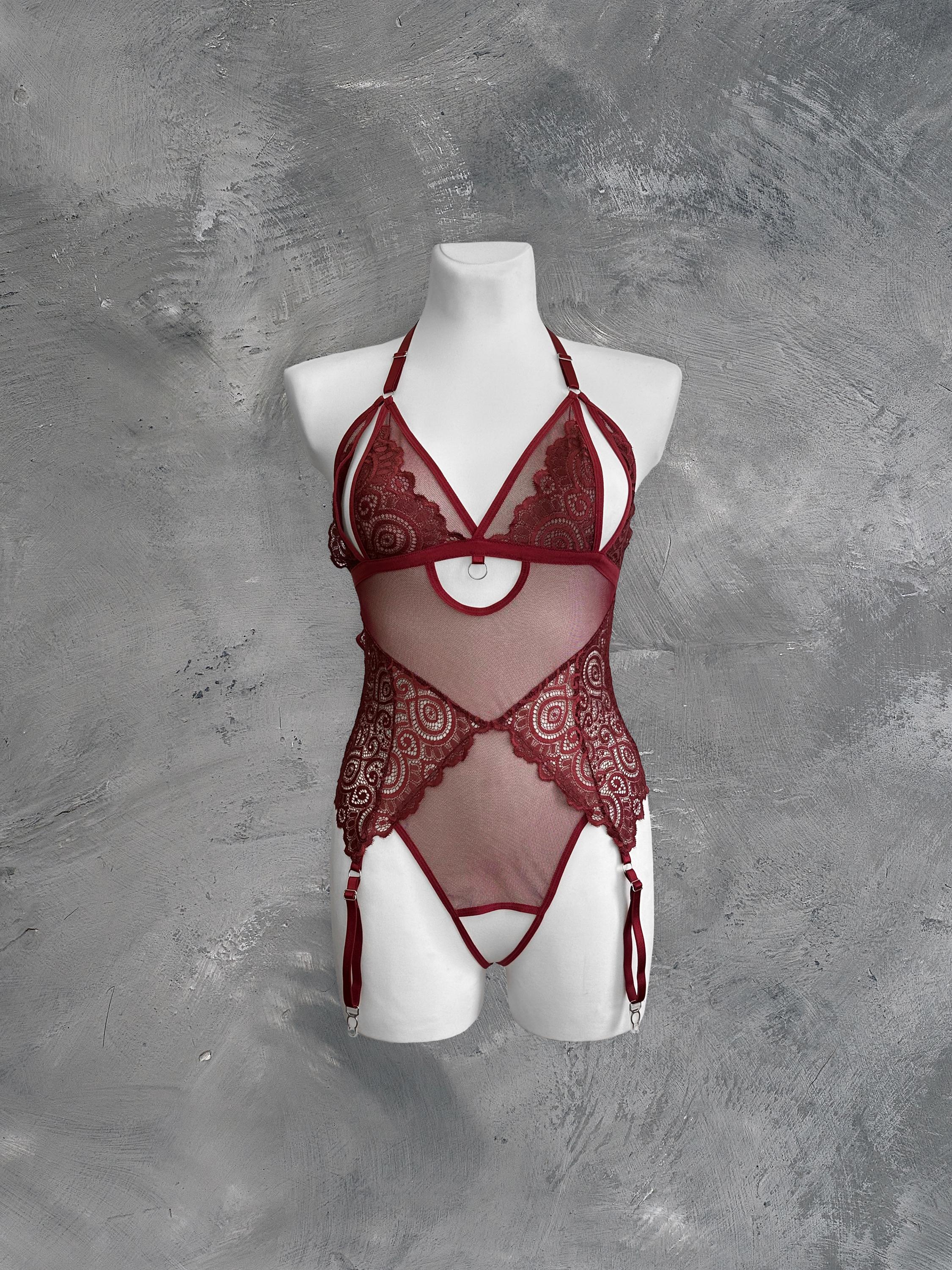 sexy lingerie without models Premium Mon Belle Red Handmade Lingerie Set 36C / XL main image 1