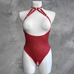 Cupless lingerie,Slutty lingerie,Leather lingerie,Bodysuit lingerie,Uncensored lingerie,Crotchless lingerie,Open crotch,Open crotch bodysuit image 3
