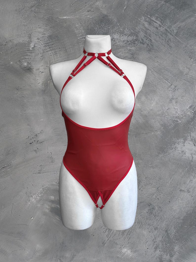 Cupless lingerie,Slutty lingerie,Leather lingerie,Bodysuit lingerie,Uncensored lingerie,Crotchless lingerie,Open crotch,Open crotch bodysuit image 3