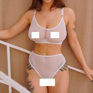 Lingerie see through,Transparent lingerie,Transparent panties,Sheer lingerie,Sexy sheer lingerie,White lingerie,Mesh bra,Sheer bra