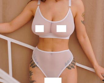 Schiere Dessous, Weiß sexy Dessous Set, Mesh-Dessous für ihr Geschenk,  Flitterwochen Dessous, Transparente Höschen