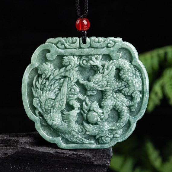 Jade Dragon and Phoenix Chinese Amulet Pendant Medallion | Etsy