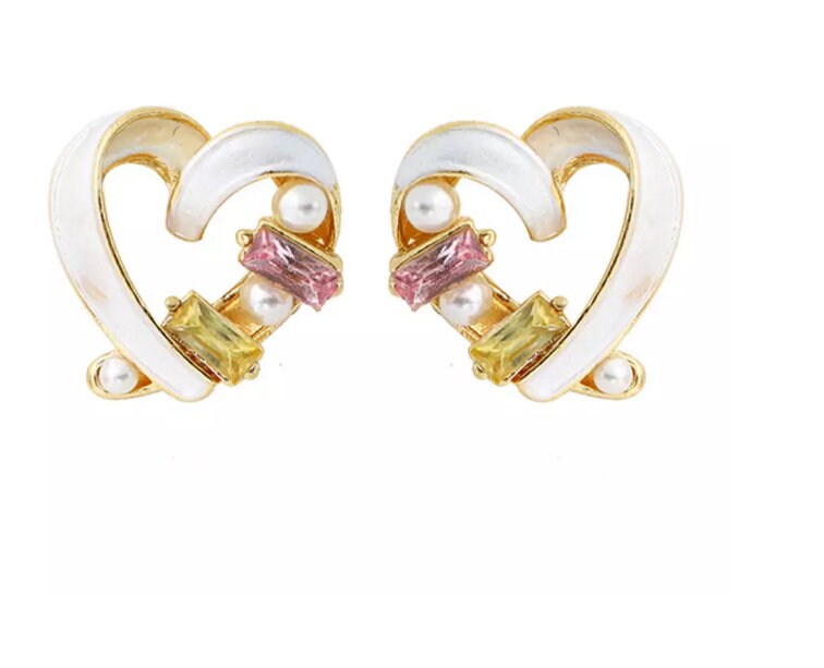 5Pair Pearl Heart Hoop Dangle Earrings Imitation Pearl Love | Etsy