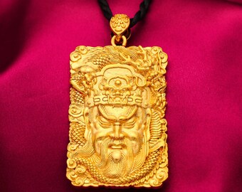 4.5 CM China Miao Silver Guan Gong Guan yu warrior soldier Buddha Amulet Pendant