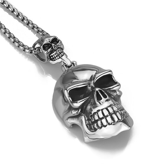 Silver/Gold/Black Tone Stainless Steel Skull Biker Pendant Necklace Cute New 