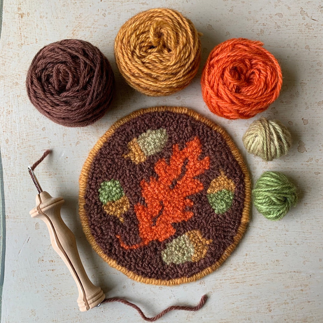 Oxford Punch Needle Kit, Oak Leaf & Acorns Mug Rug Kit, 14 Fine Oxford ...
