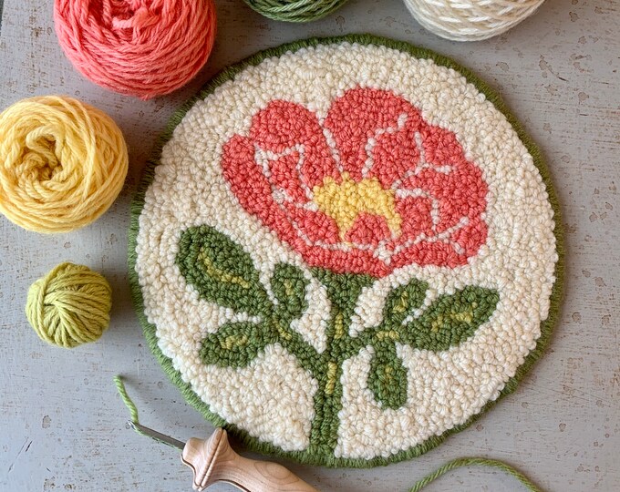 Oxford Punch Needle Kit/ Pattern, Garden Peony Punch Needle Kit, 13 Fine Oxford Punch Needle