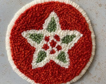 Holiday Star Mug Rug, Punch Needle pattern & yarn kit