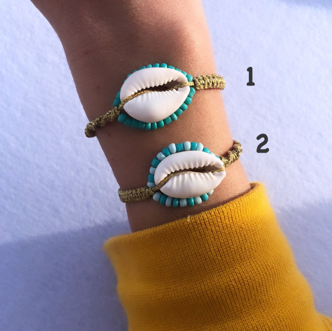 YAFULG Muschel Armband Set - 3 Stück Schwarz Weiß Blau