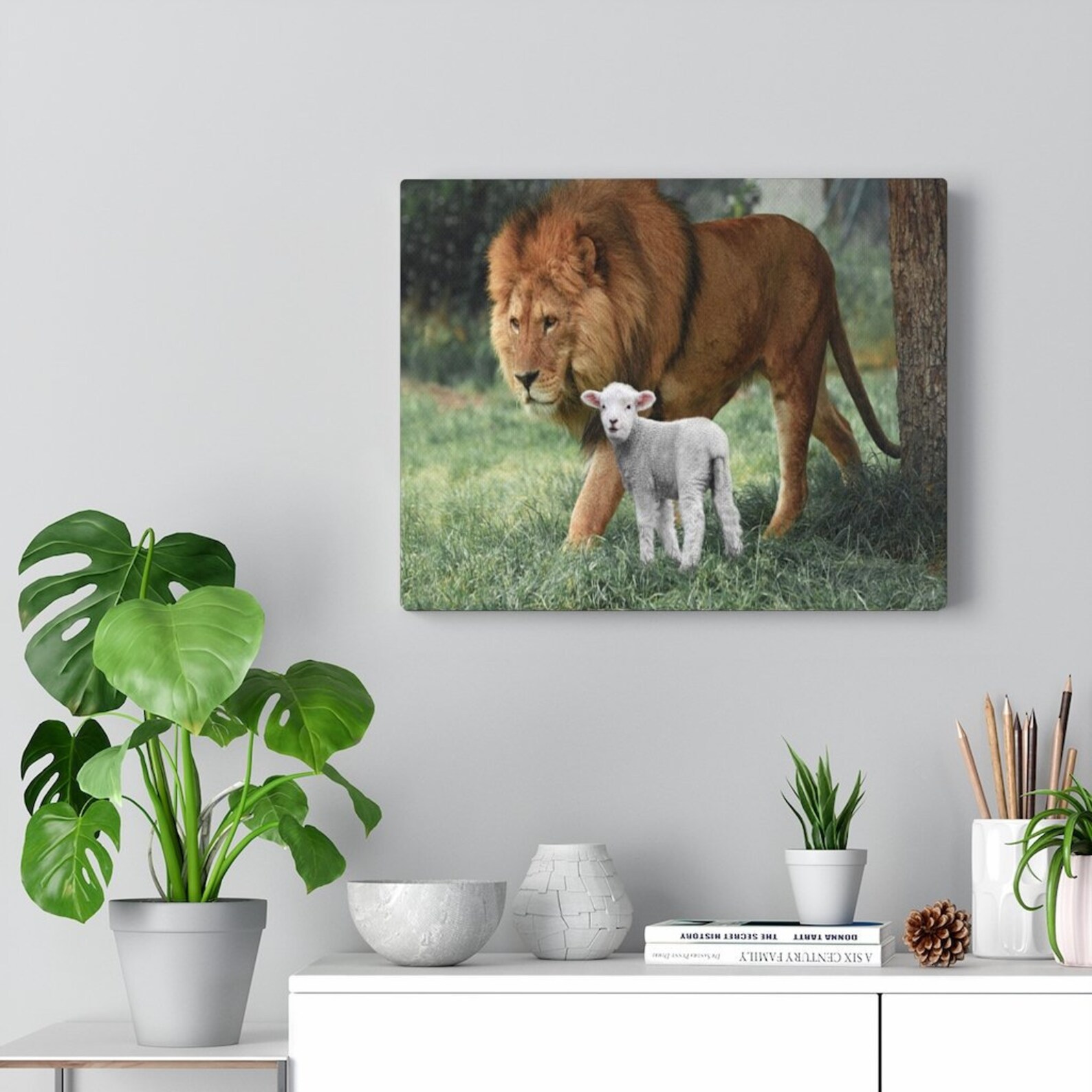 Lion and the Lamb Print on Canvas Christian & Nature Wall Etsy