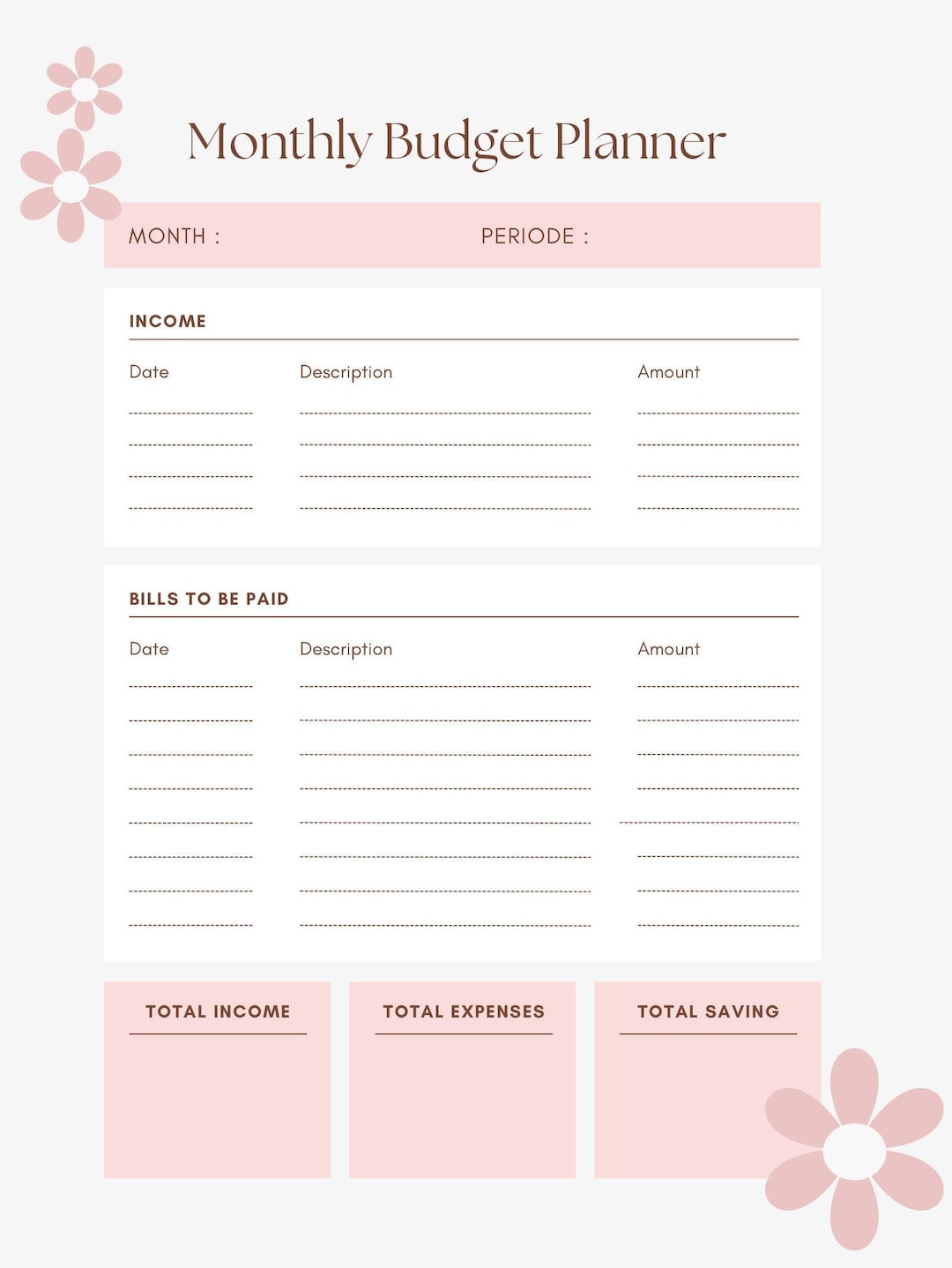 MONTHLY BUDGET PLANNER Downloadable Pdf File Etsy