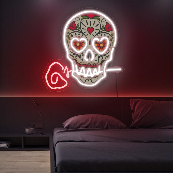 Tequila Lager Skull Bone with Flower Neon Signs Light
