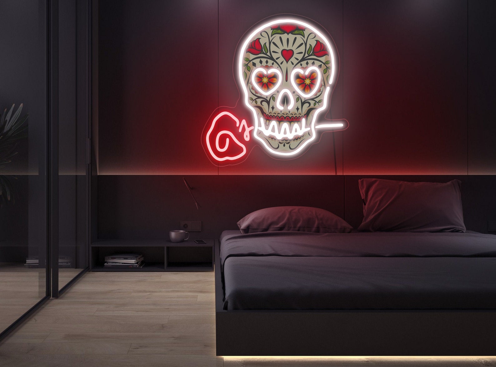 Sugar Skull Neon Sign Skull Led Sign Skull Light Sign Sugar - Etsy