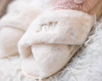 monogrammed fuzzy slippers