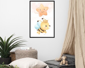 Boho Chic Baby Nursery Poster | Baby Buzzing Bee Nursery | Framed photo paper poster