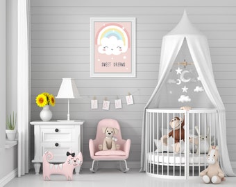 Baby Nursery Downloadable Digital Poster Print | Boho Sweet Dreams Cloud  Nursery Print | Baby Room Cute Boho Poster Print