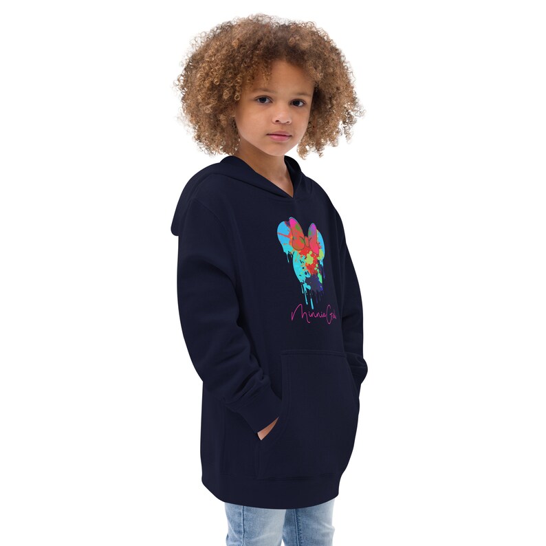 Minnie Girl Drip Logo Girls Fleece Hoodie | Minnie Mouse Inspired Hooded Sweatshirt in Navy Side View