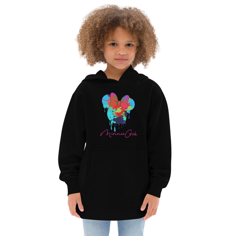 Minnie Girl Drip Logo Girls Fleece Hoodie | Minnie Mouse Inspired Hooded Sweatshirt Black