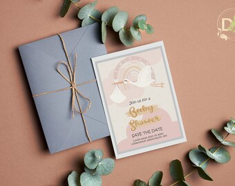 Boho Baby Shower Invitation | Save the Date Invitation Editable | Downloadable and Fully Editable Baby Shower Invitation