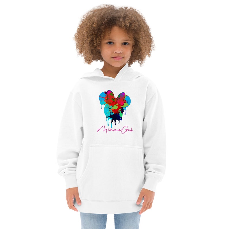 Minnie Girl Drip Logo Girls Fleece Hoodie | Minnie Mouse Inspired Hooded Sweatshirt White