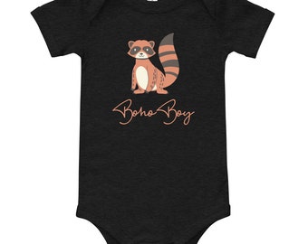 Boho Boy Raccoon Baby short sleeve one piece | Infant Onesie Bodysuit