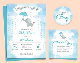 Baby Boy Shower Invitation | It's a Boy Invitation and Thank You Cards Editable | Downloadable and Fully Editable Baby Shower Invitations