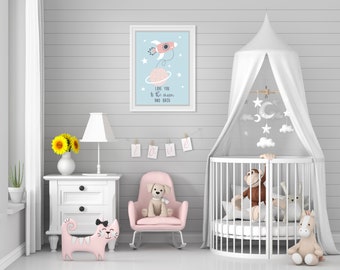 Baby Nursery Downloadable Digital Poster Print | I Love You to the Moon and Back Nursery Print | Baby Room Cute Boho Poster Print