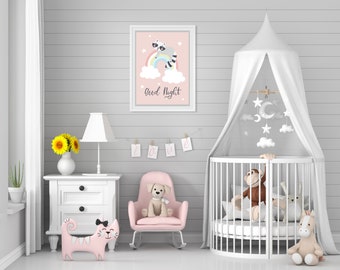 Baby Nursery Downloadable Digital Poster Print | Goodnight Raccoon Nursery Print | Baby Room Cute Boho Animal Poster Print